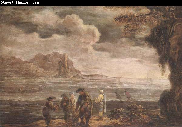 unknow artist A coastal landscape with fishermen drawing in their nets